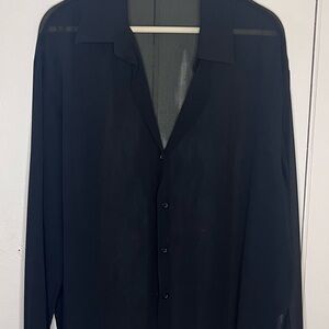 Chic Black Sheer Button-Up Blouse